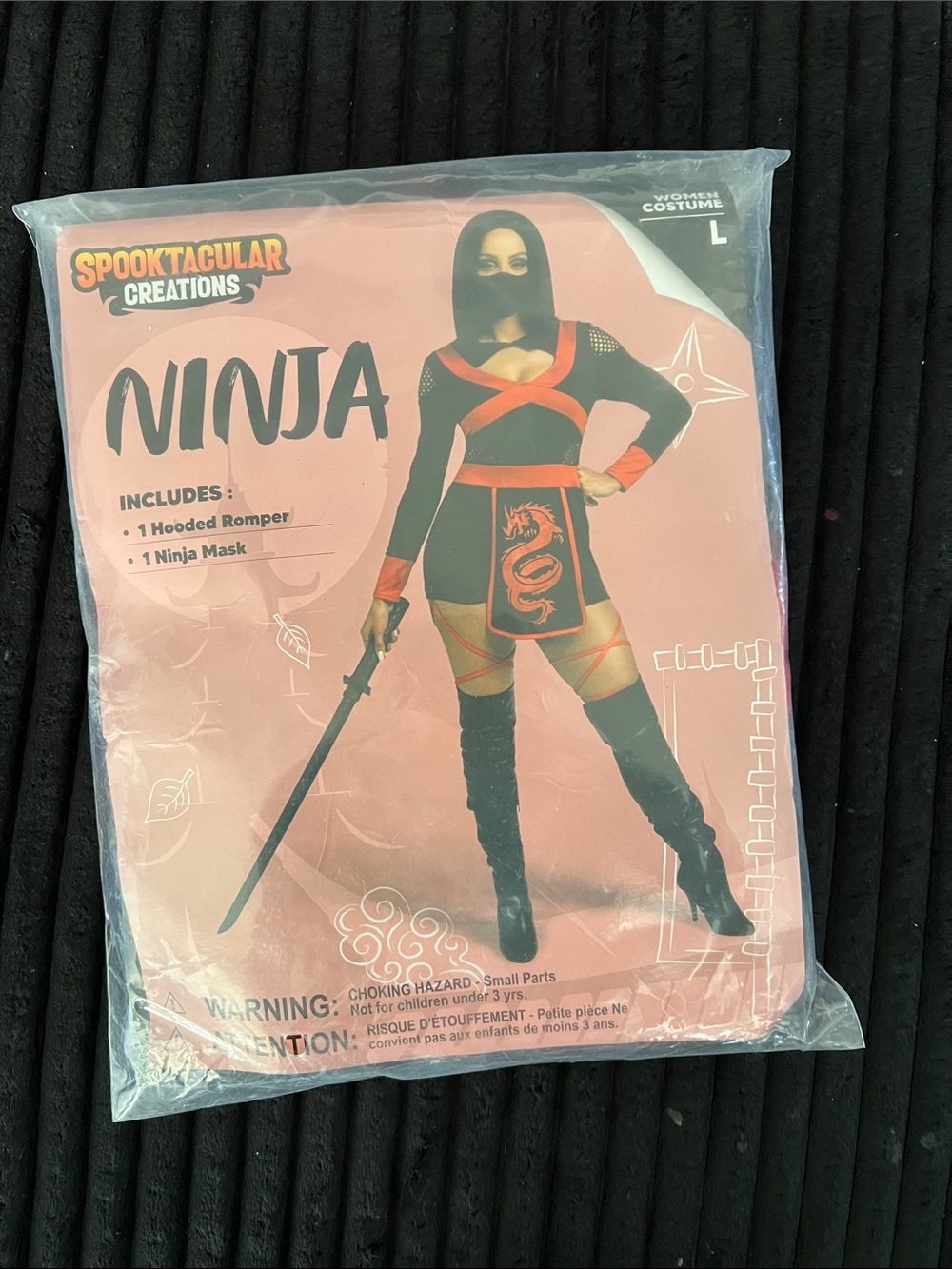 Women's Red & Black Ninja Costume - Hooded Romper & Mask